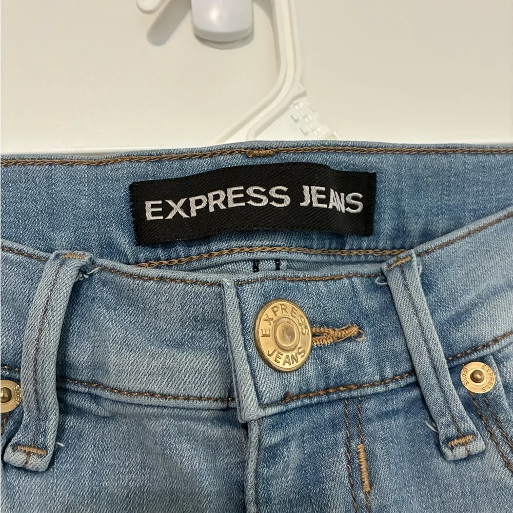Express Blue Skinny Legging Mid Rise Distressed Jeans Womens 2R - Picture 3 of 11